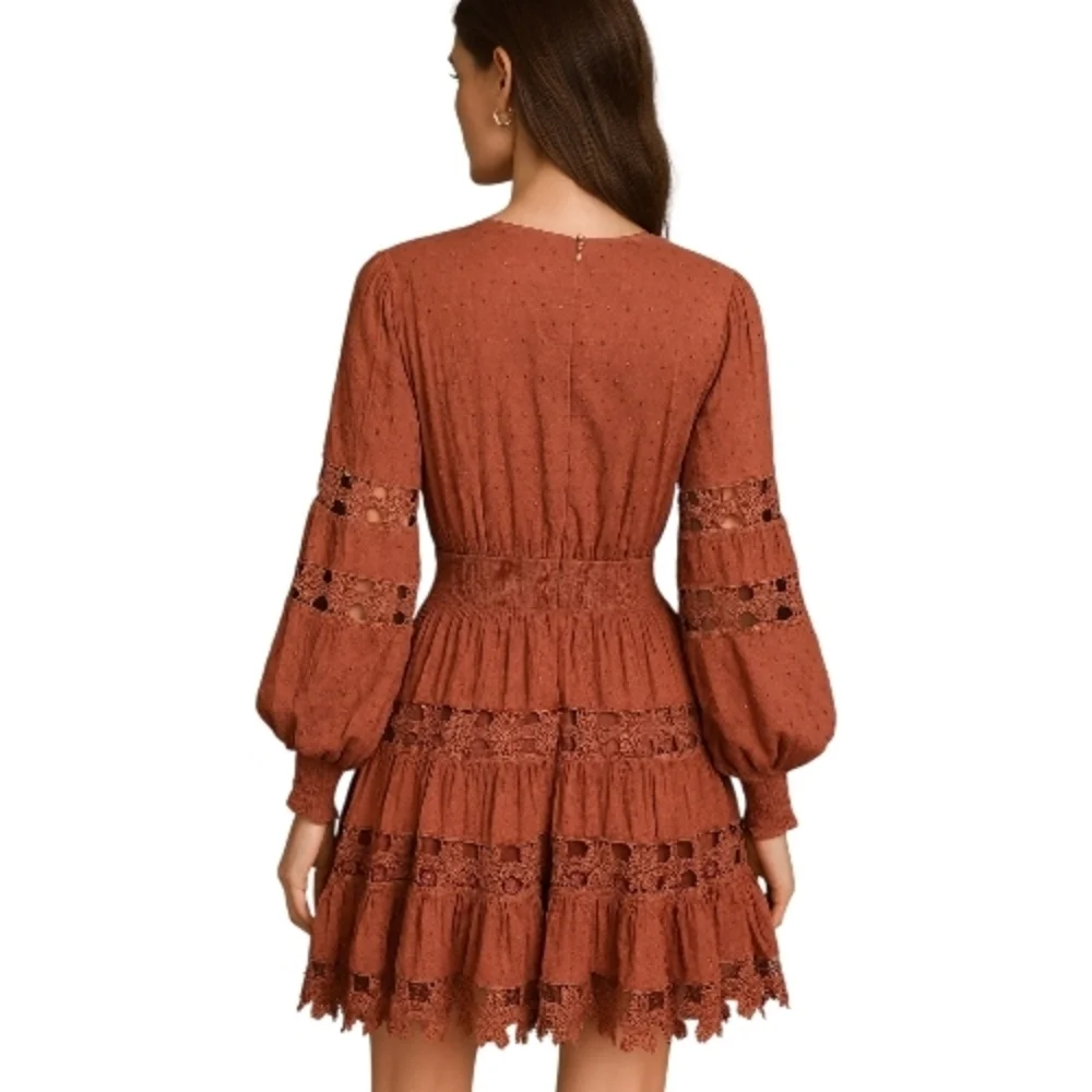 L'ATISTE Deep V-Neck Rust Dress - Picture 2 of 9